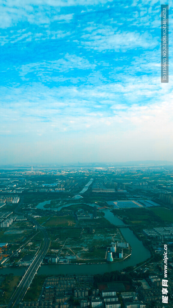 高空飞机视角看城市扬州广陵区