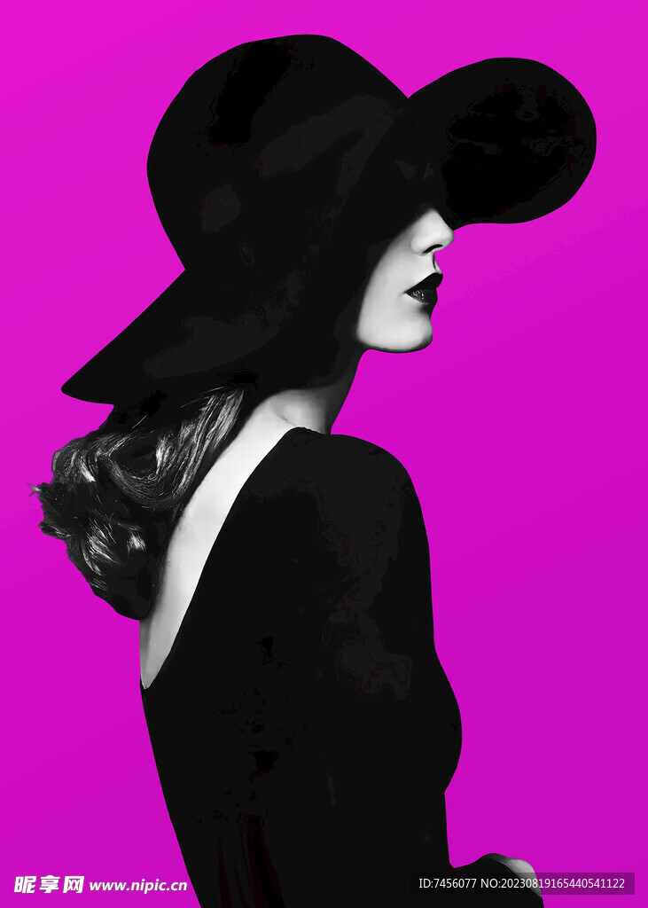 黑色帽子时尚美女艺术挂画装饰画