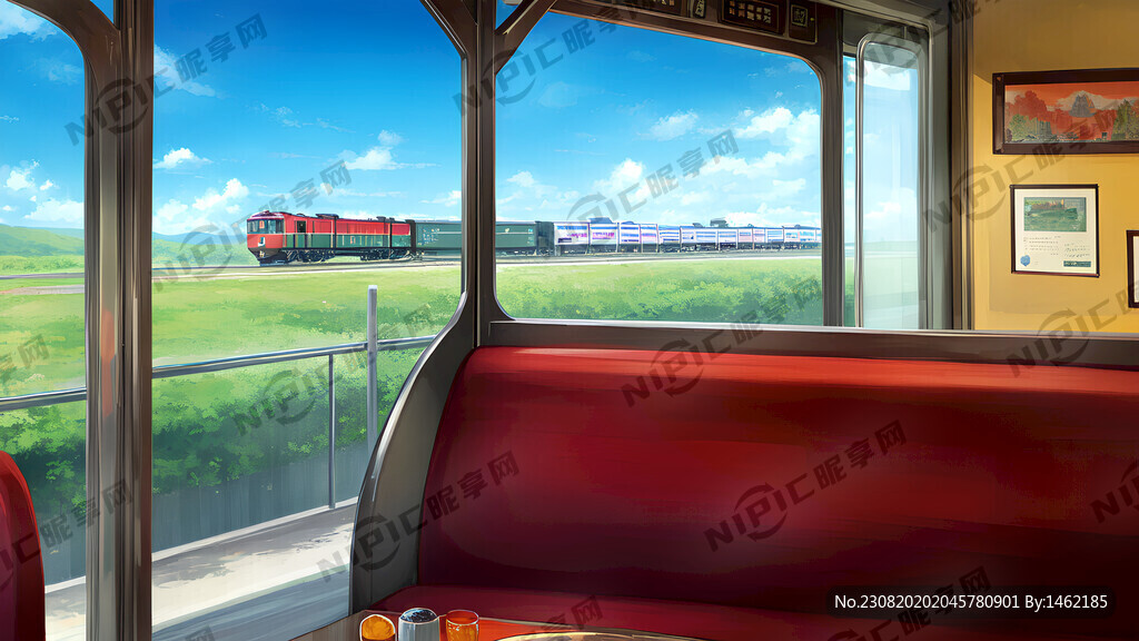 西餐厅窗外能看到火车奔跑