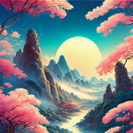 游戏梦幻唯美新中式风景，超高清，细节刻画，沐浴在花瓣里满天花瓣，飘渺电影般环境，明亮清晰