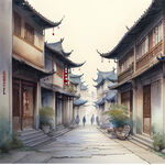 幻唯美中式古代街景，广角，超高清，细节刻画，沐浴在花瓣里满天花瓣，飘渺电影般环境，明亮清晰