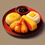 韩式炸鸡，酱汁满满，黄色红色双拼，年糕