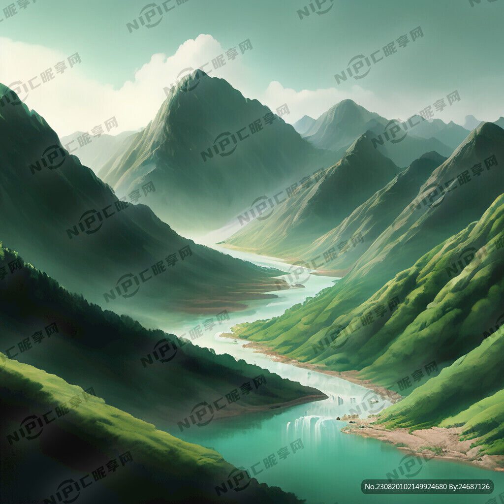 青山绿水高山流水风景如画