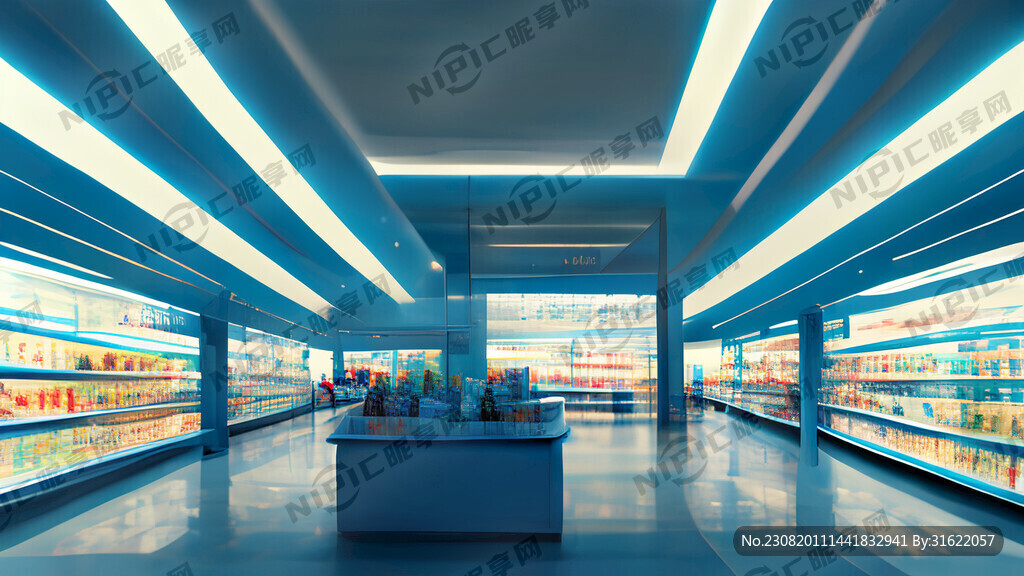 超市内部 繁星 蓝色