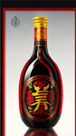 彝族高端白酒标签，黑红黄为主色调，精美华贵，加上汉字商标火连天，精细刻画，玻璃瓶