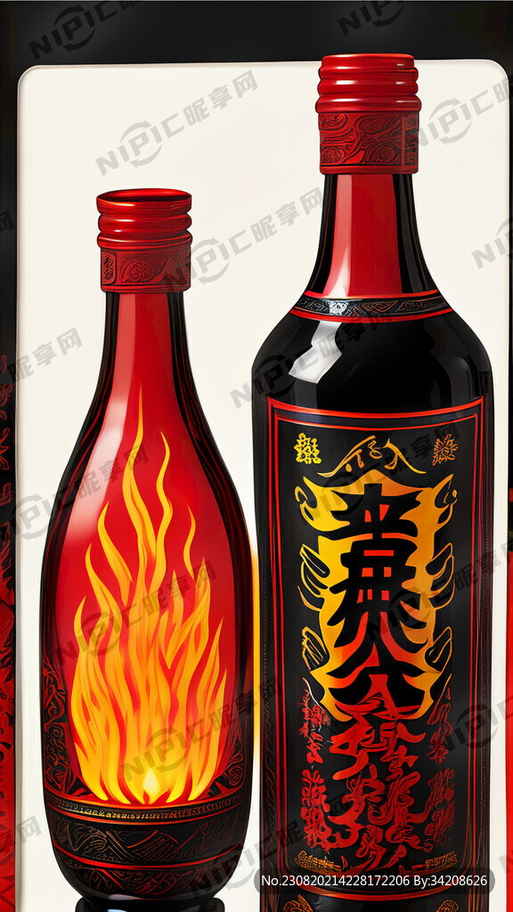 彝族白酒标签 黑红黄为主色调