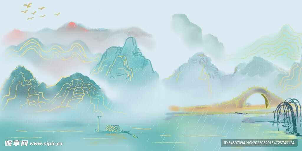 山水插画背景