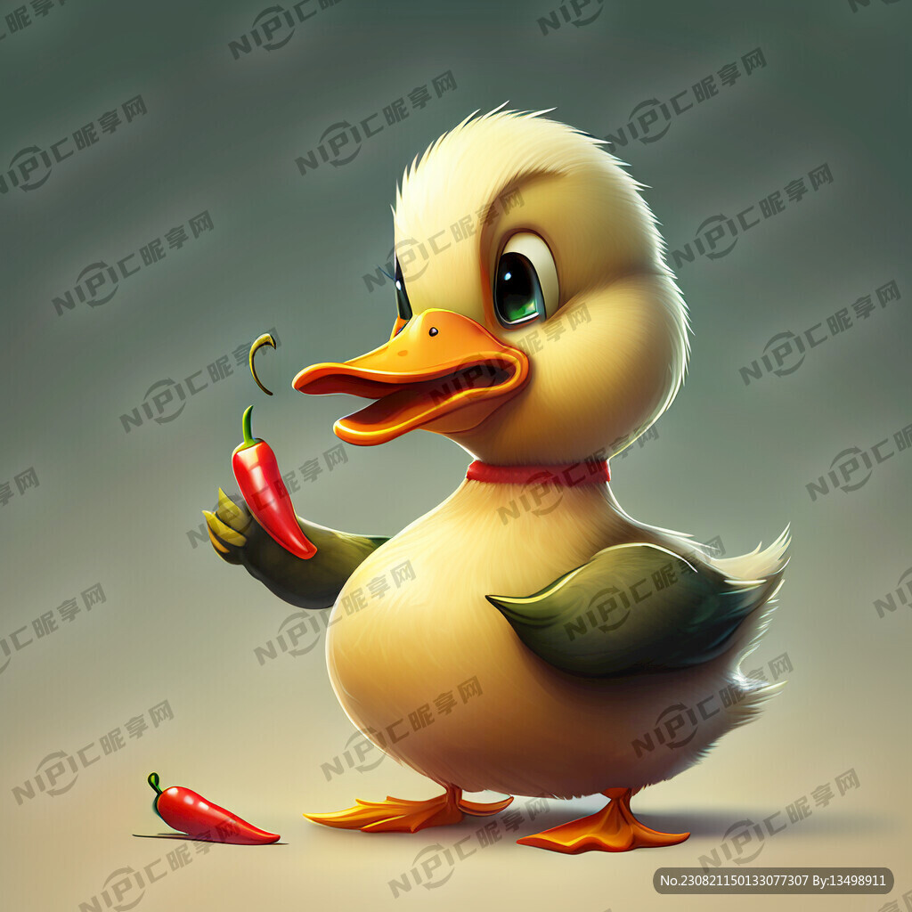 吃辣椒的卡通鸭子
