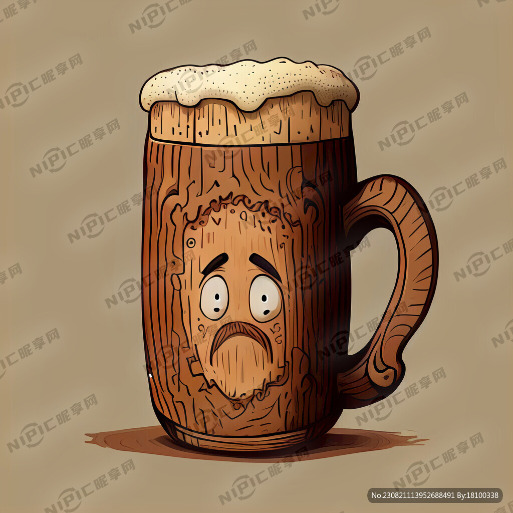 卡通手绘橡木啤酒杯