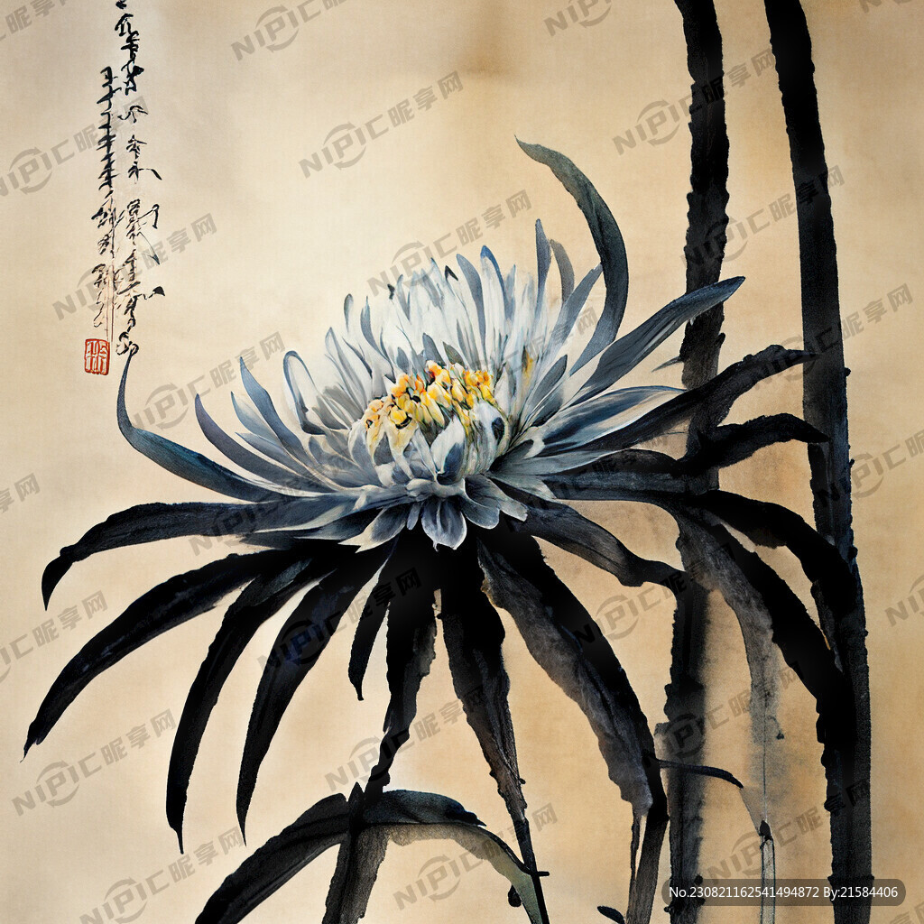 古风秋天竹兰花菊花