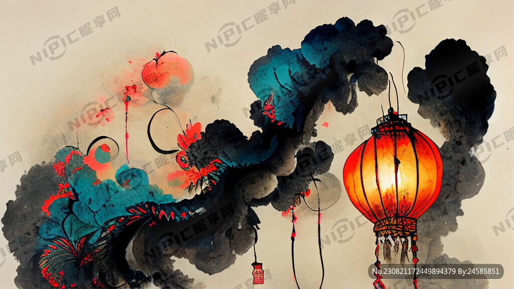 龙过年灯笼鞭炮祥云