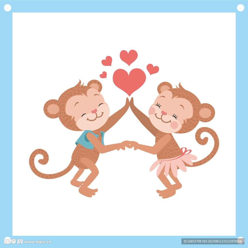 爱恋中的猴子卡通矢量图
