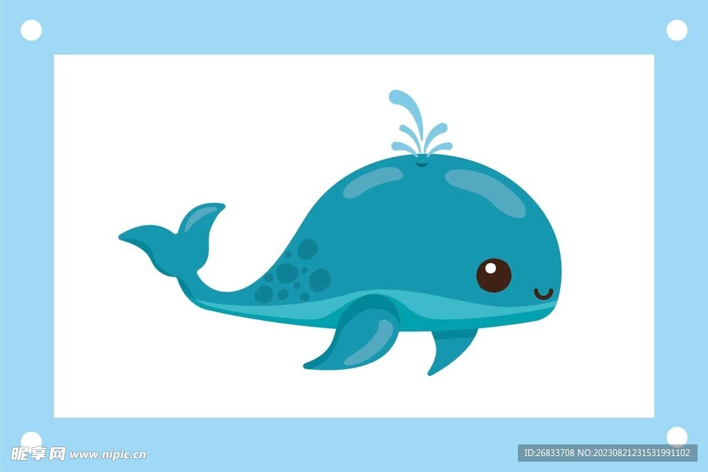 海蓝色的鲸鱼卡通矢量图