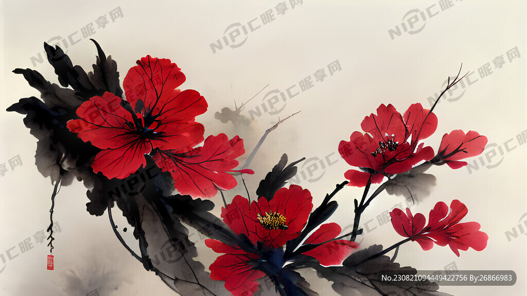 妃红色的花鸟图