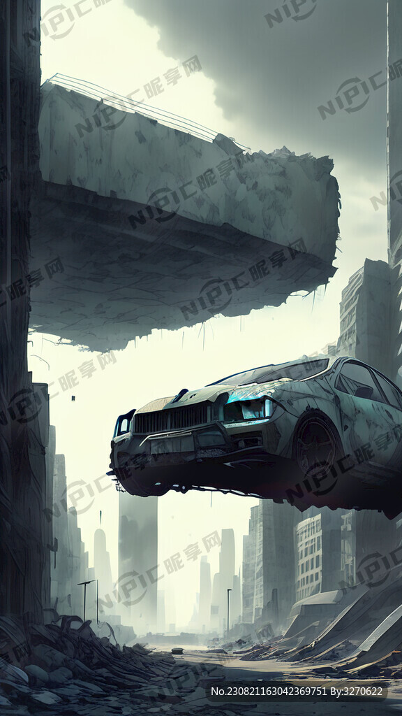 城市废墟 破旧汽车 赛博朋克