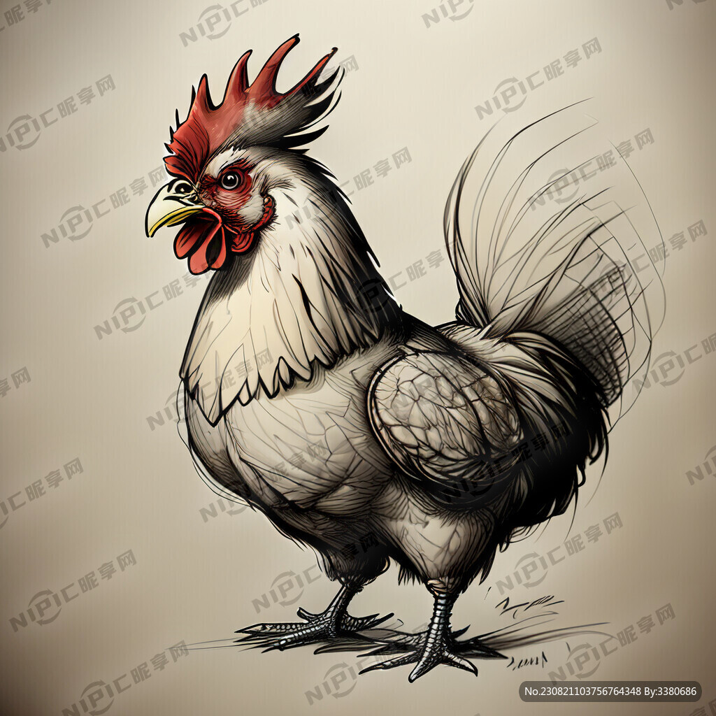 帅气的鸡 手绘线稿