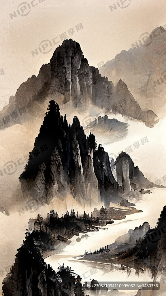 褶皮黧豆 山谷 中国风 中国画