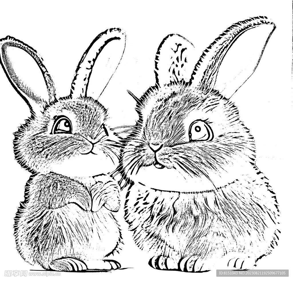草地上的两只兔子_高清图片素材_北极熊素材库