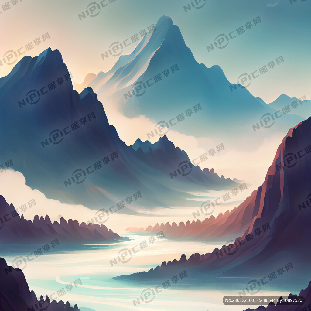 AI创作图山水概念插画壮丽风光梦幻场景nipic.com-昵图网