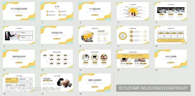 黄色系简约风学生会招新竞选报告