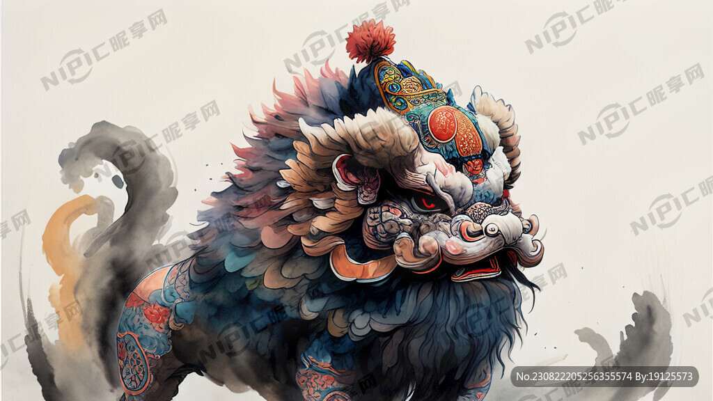 一个头戴龙帽的少年在舞狮