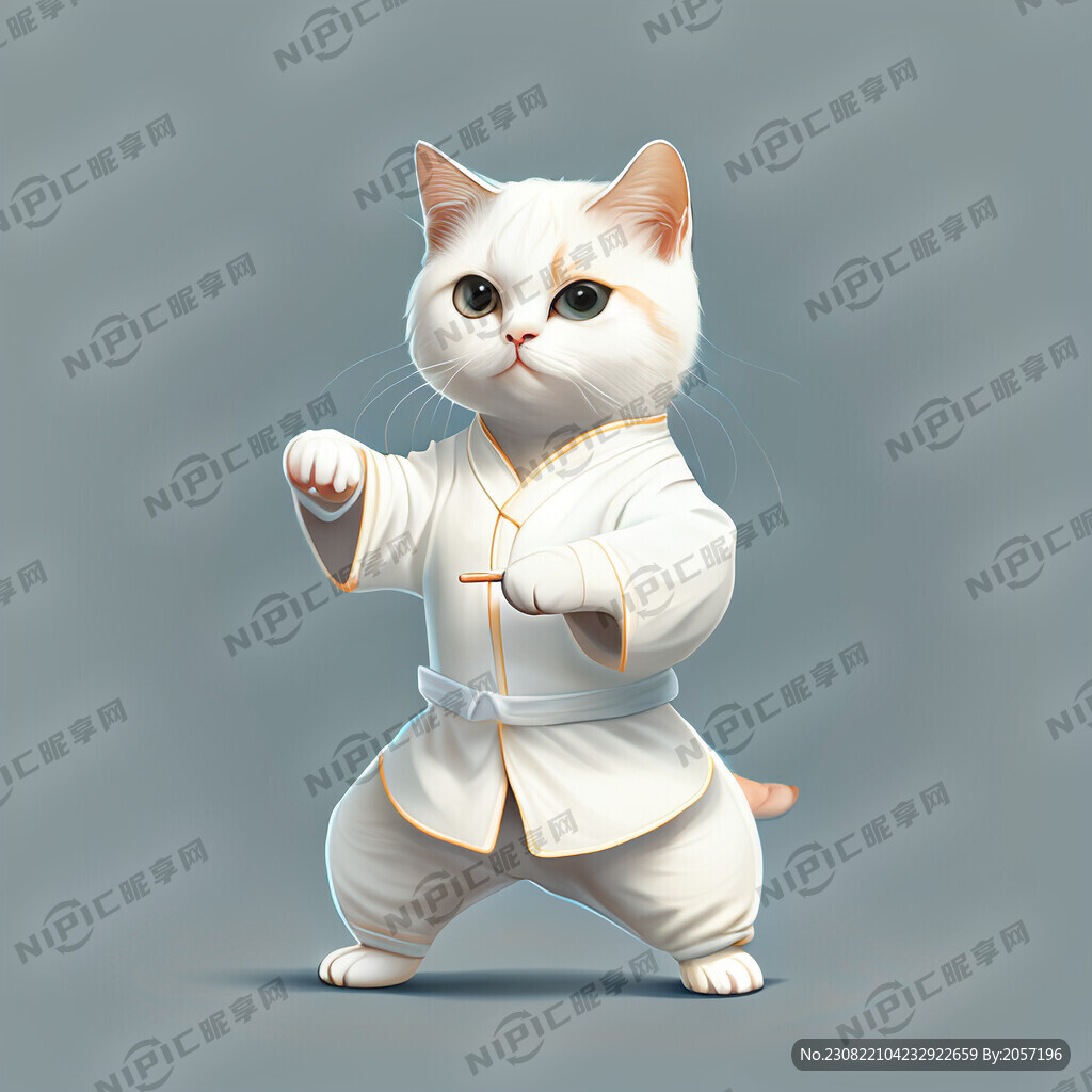 穿白色太极服打太极的可爱猫咪