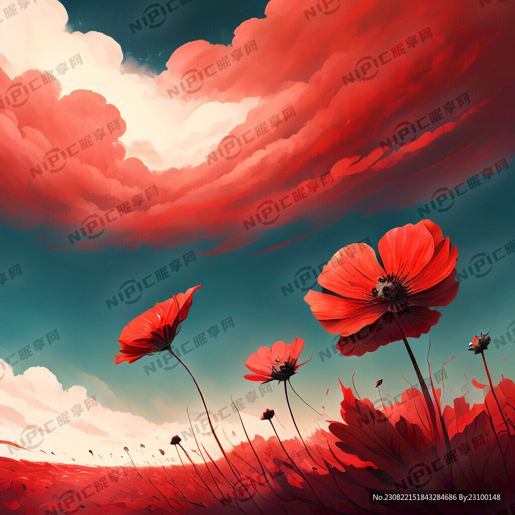 风花朵红色的天空