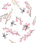 蜻蜓桃花丝巾图案