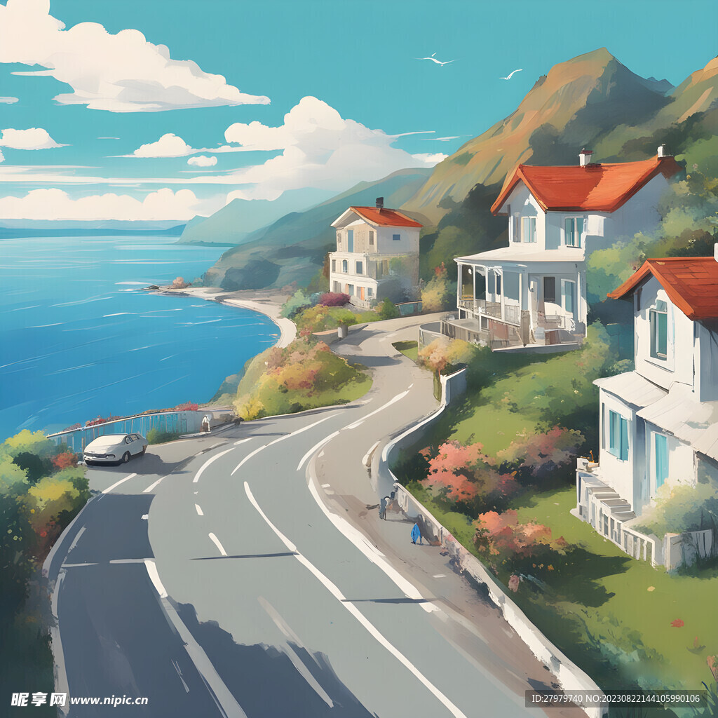 海边的房子插画