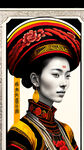 彝族高端白酒标贴，红黄黑为主色调，高档华丽，个性鲜明，精细刻画，超高清
