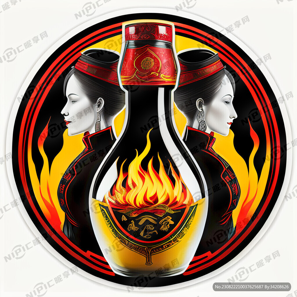 彝族白酒标贴 黑红黄为主色