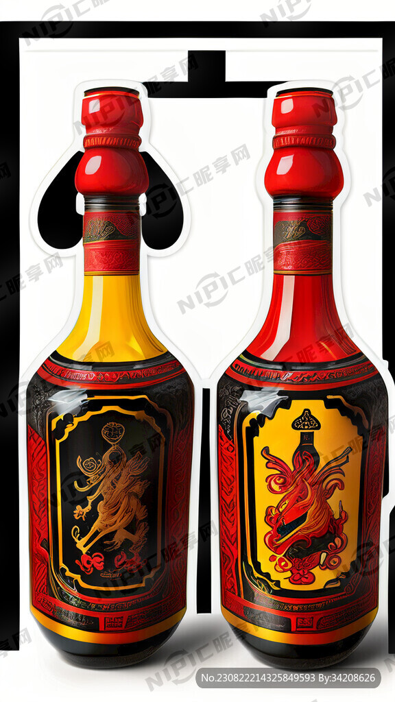 彝族白酒标贴 黑红黄为主色