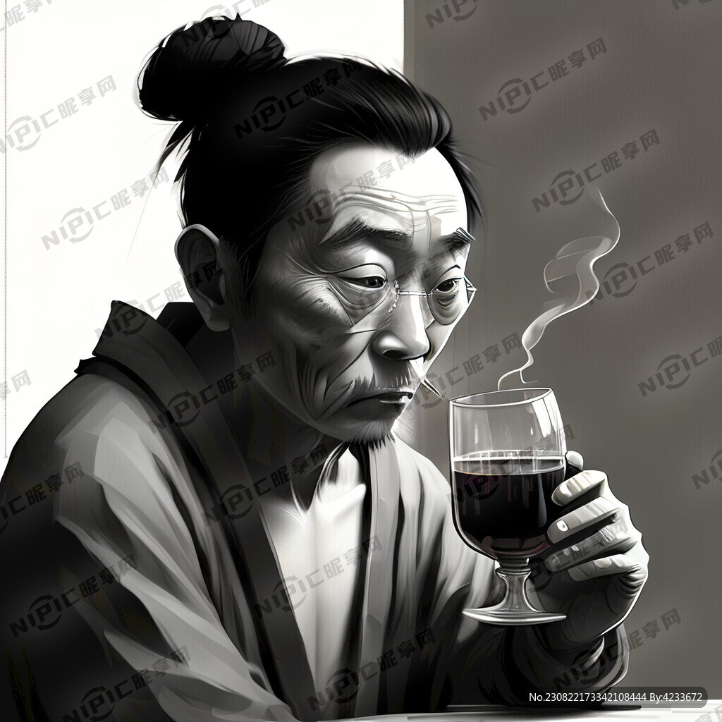 喝酒的人 黑白 愁容