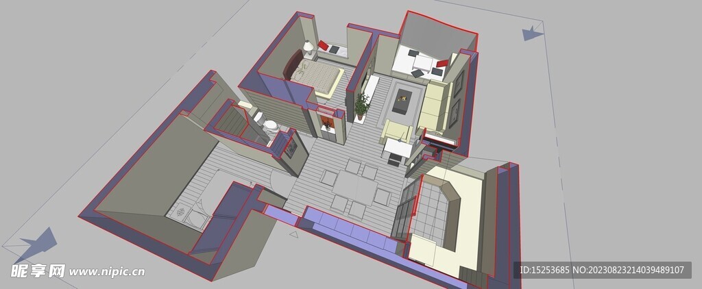 两房一厅室内设计模型