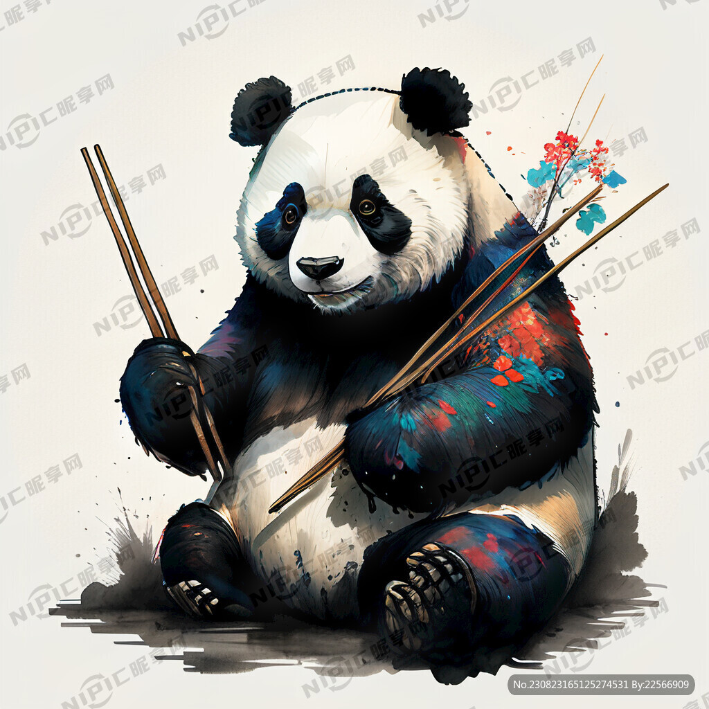 中国风 熊猫拿着筷子