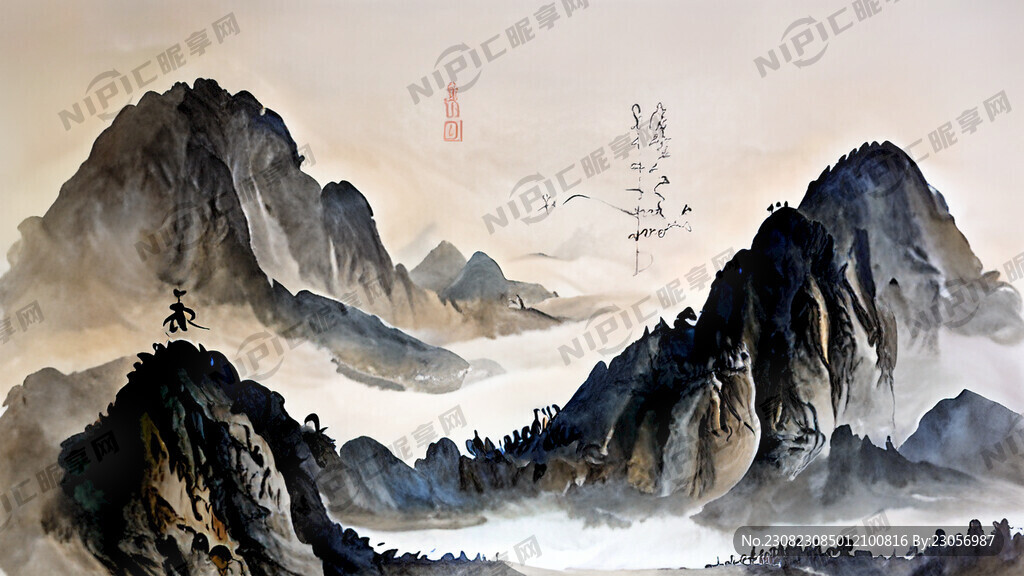 手绘山水 招财 龙