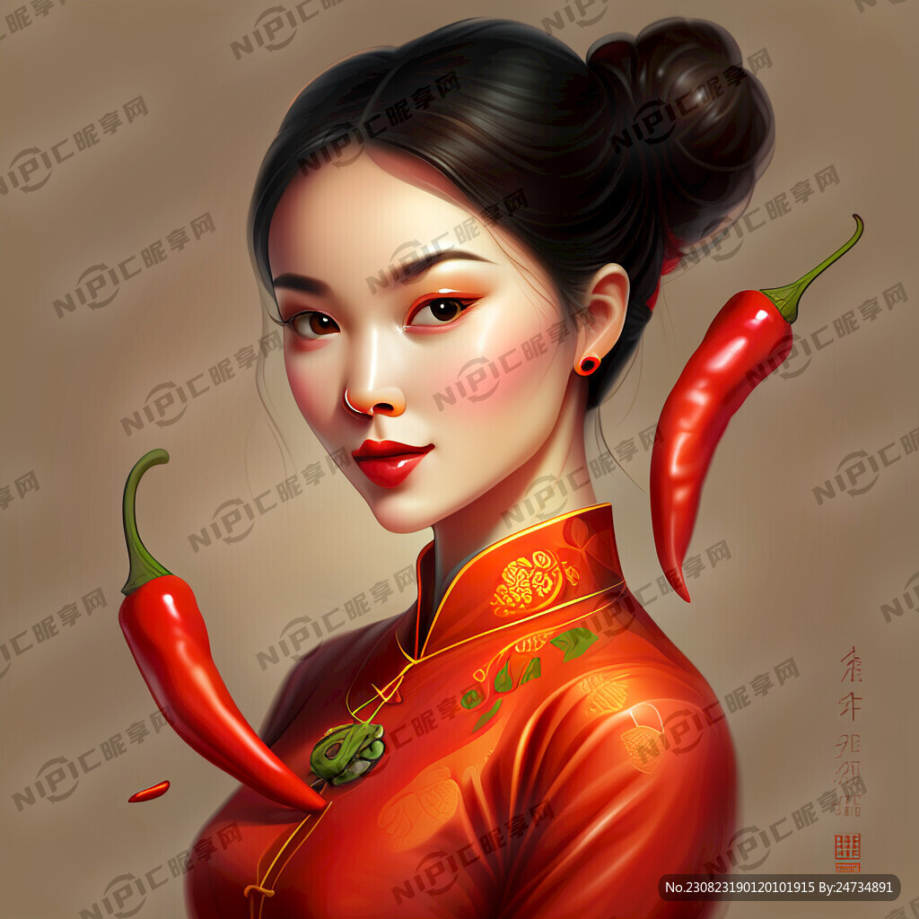 辣椒 美女人物 插画