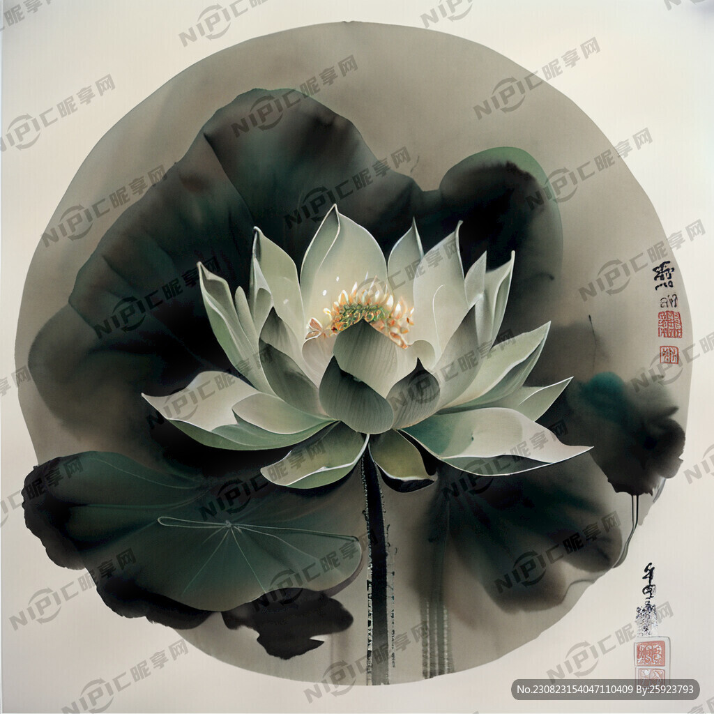 水墨荷花花荷叶绿色