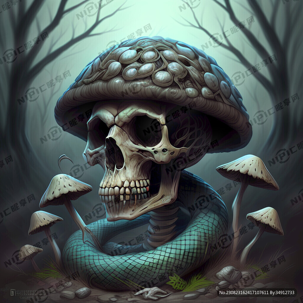 骷髅死亡 黑暗 蛇 蘑菇