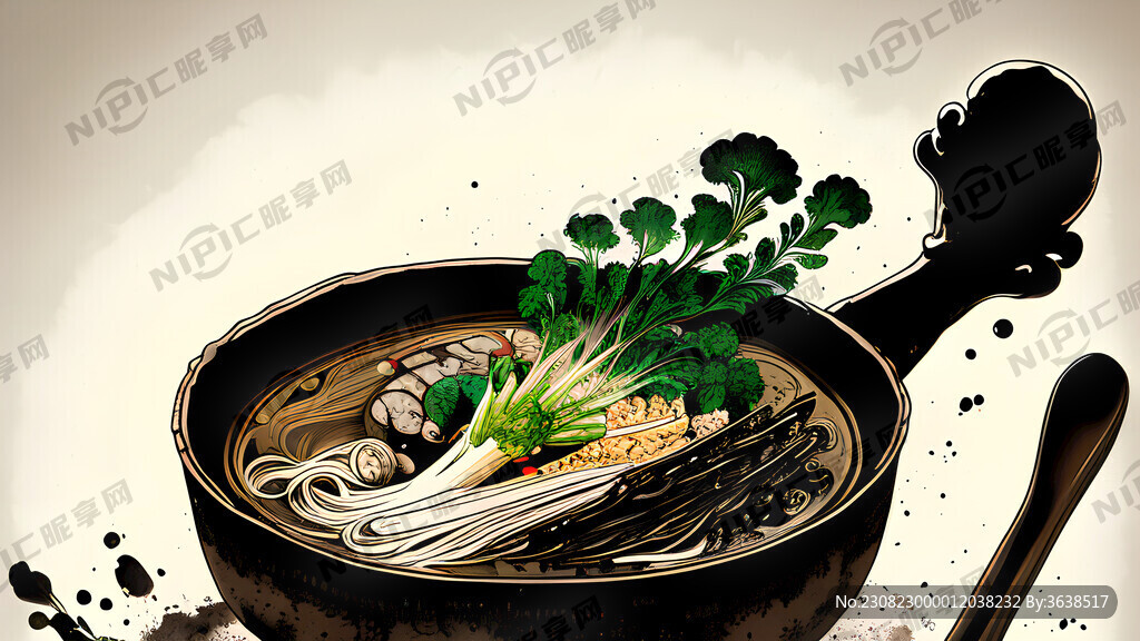 卡通冒菜水墨底色