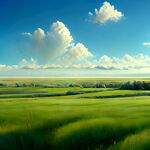 壮丽开阔的大草原，草很绿很美，蓝色的天空