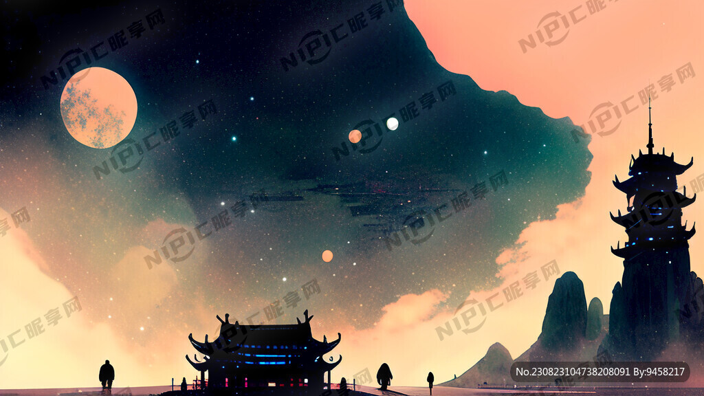 超广角 星空 下面一个人物背景