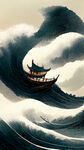 一条船乘风破浪，新中式风景，超高清，细节刻画