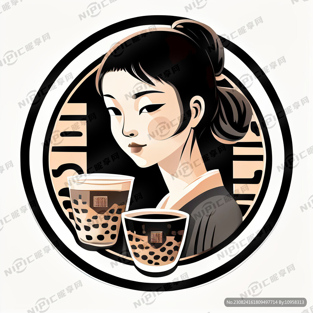 奶茶标志 扁平化美少女 奶茶