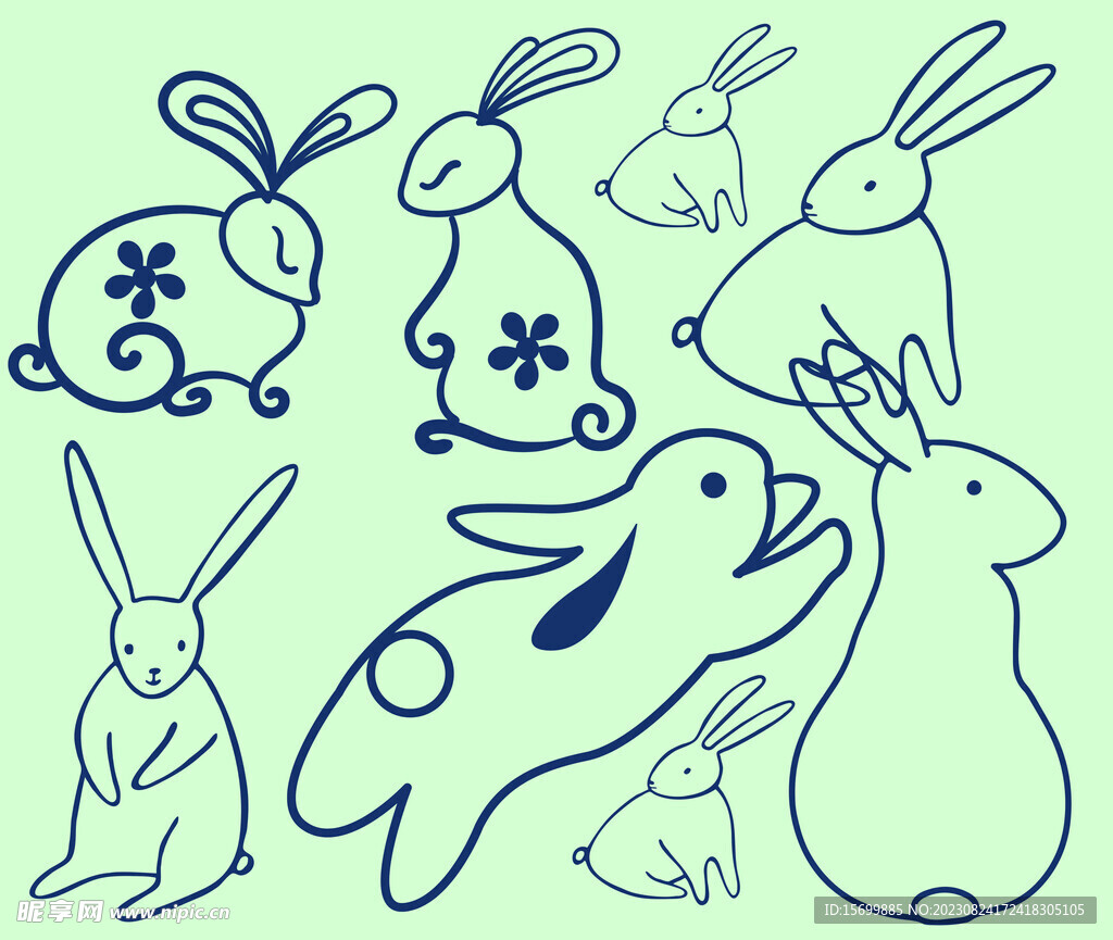 兔子线稿 卡通元素