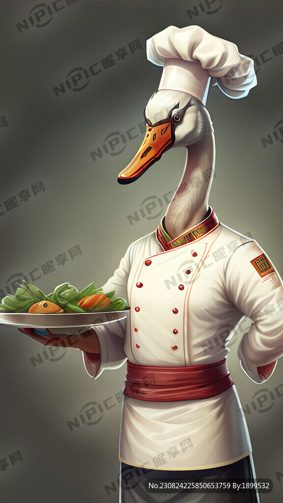 一只穿着厨师衣服的天鹅