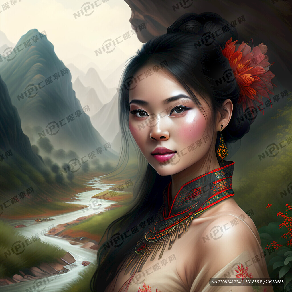 山谷中美女