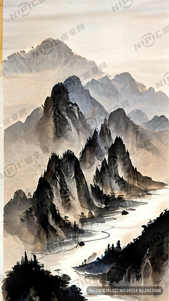 千里江山图 中国风 水墨画