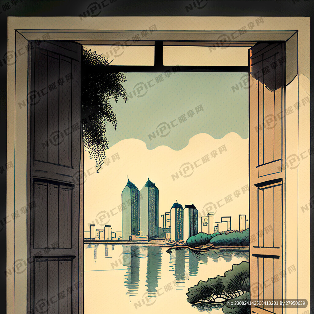 苏州窗格的手绘海报想要复古色调