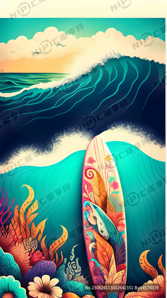 冲浪板 海底动物花纹